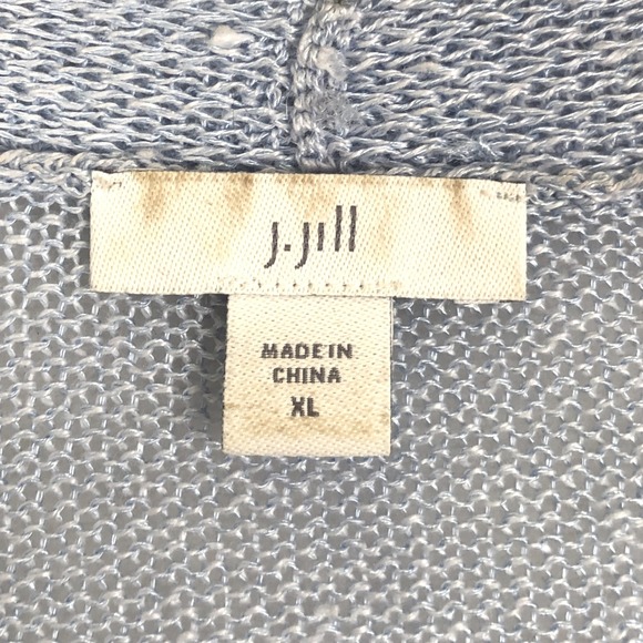 J. JILL Linen Blend Open Front Knit Cardigan Sweater‎ Sz XL Light Blue Pockets - Picture 3 of 10